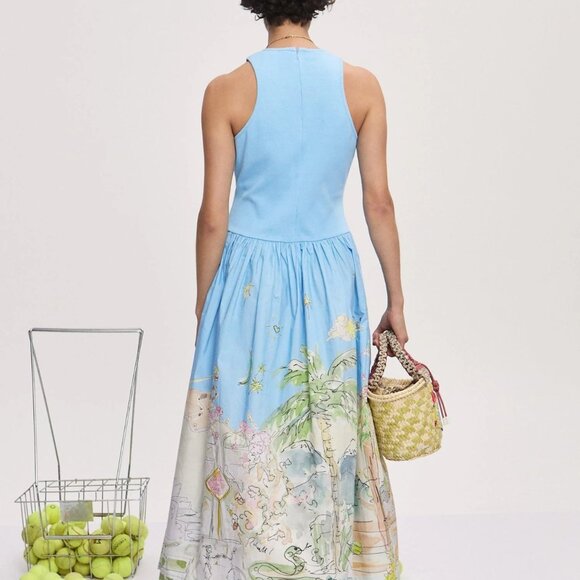 Light Blue Knit Patchwork Art Print Dress Light Blue Knit Patchwork Art Print Dr - Picture 3 of 10